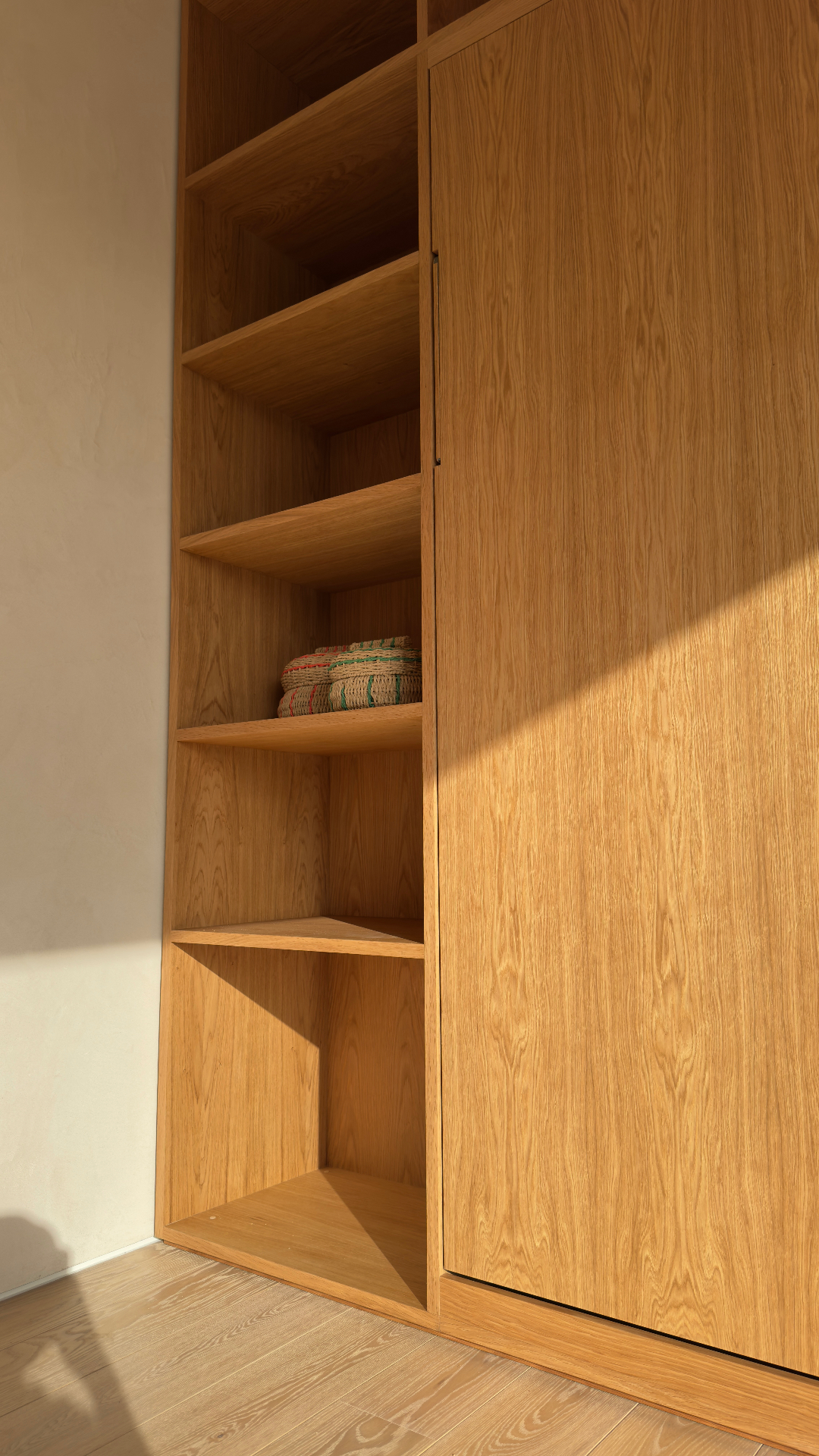 Detail of solid oak shelving and joinery