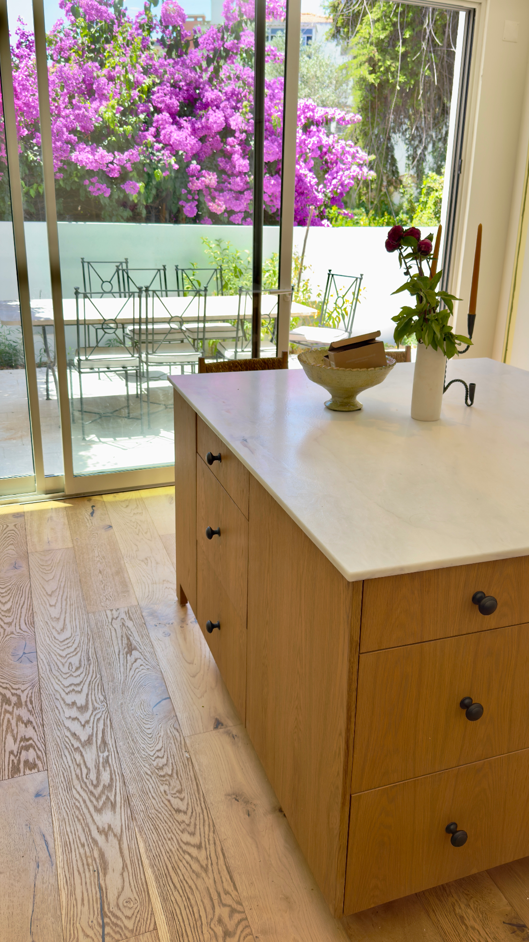 Custom kitchen island with marble countertop